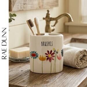 Rae Dunn Toothbrush Holder Floral BRUSHES Bathroom Ceramic Cup
